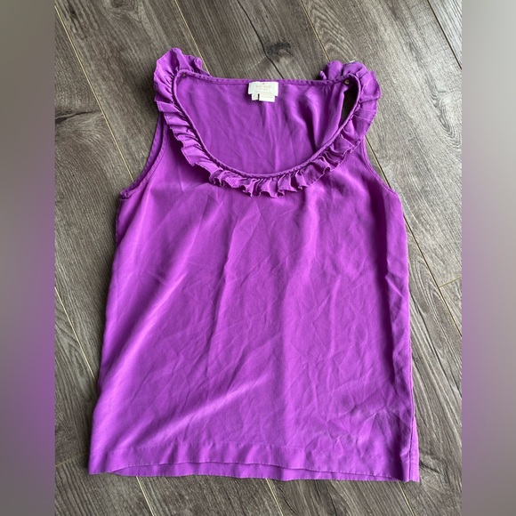kate spade Tops - Kate Spade 100% SILK “live colorfully” fuchsia/purple ruffled collar tank blouse